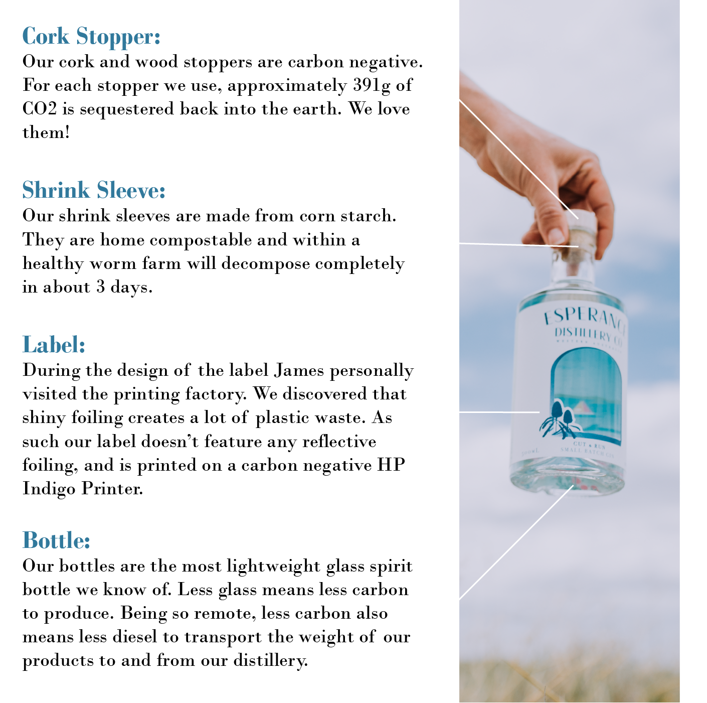 Description of Sustainability Initiatives in Esperance Distillery Co's Bottle Production